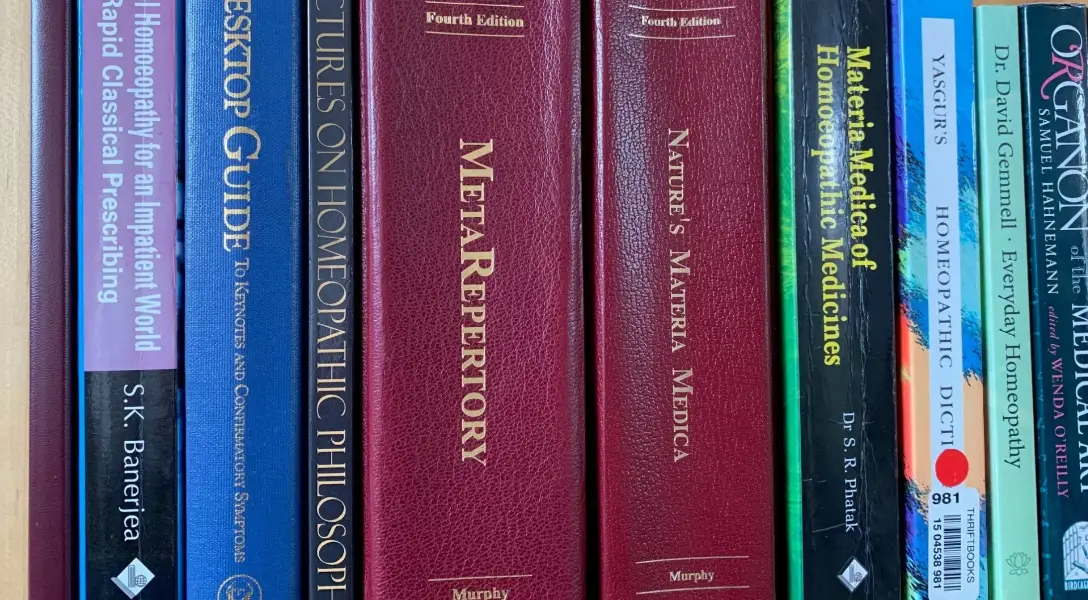 a collection of books relating to homeopathy
